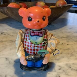 Vintage Photographer Wind-Up Toy Bear with Camera